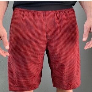 Lululemon Athletica Core Shorts Grid Pattern Men Size Large Red Pockets
